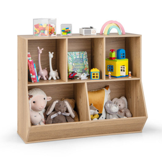 5-Cube Wooden Kids Toy Storage Organizer with Anti-Tipping Kits-Natural| Set Shop and Smile